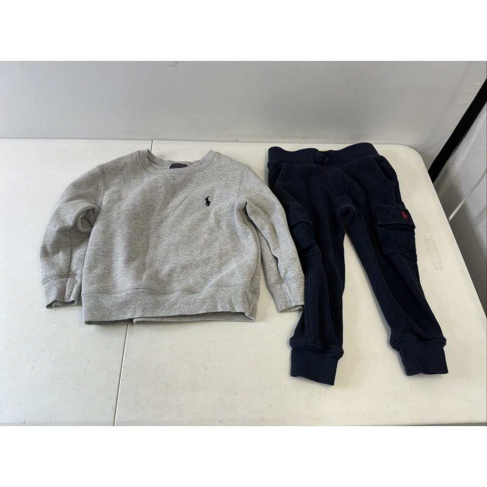 Boys size 3T Polo Ralph Lauren LOT thermal cargo pants, Sweatshirt gray PONY